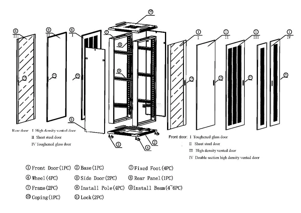 42u Network Cabinet Indoor Floor Standing Server Cabinet for 19 Inch Equipment